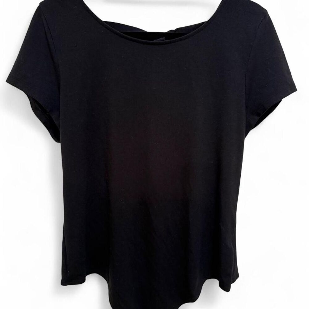American Eagle Women's Black Classic Scoop Neck Bow Tie Short Sleeve Bodysuit